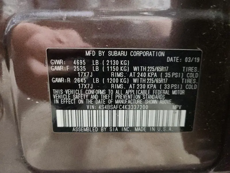 2019 SUBARU OUTBACK 2.5I PREMIUM  