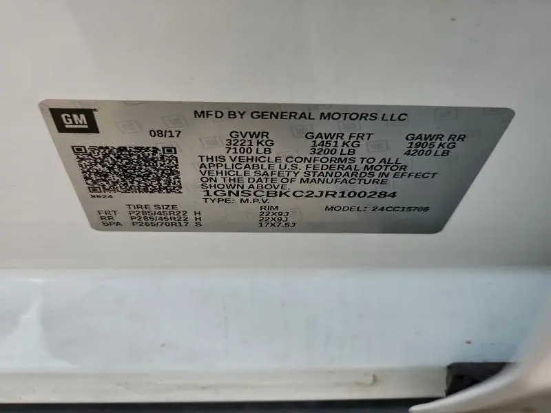 2018 CHEVROLET TAHOE C1500 LT  