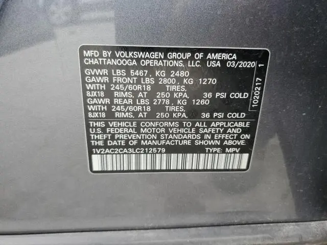 2020 VOLKSWAGEN ATLAS CROSS SPORT S  