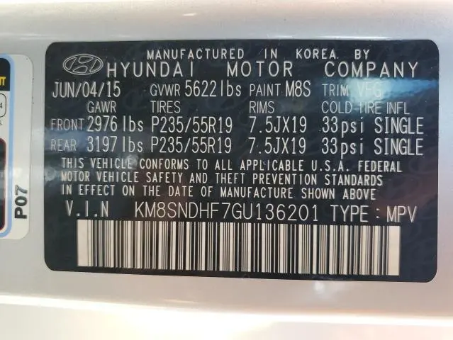 2016 HYUNDAI SANTA FE SE  