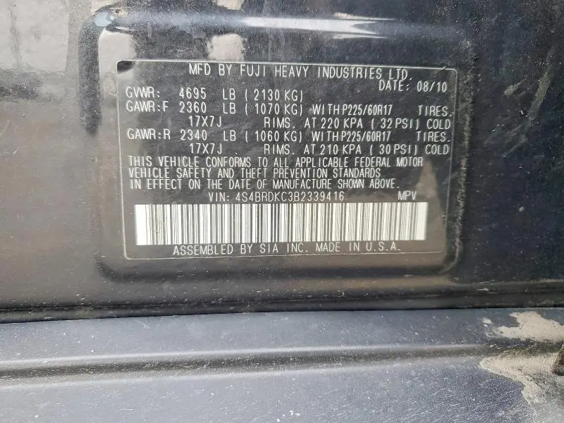 2011 SUBARU OUTBACK 3.6R LIMITED  