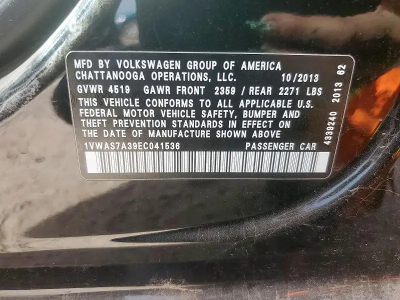 2014 VOLKSWAGEN PASSAT S  
