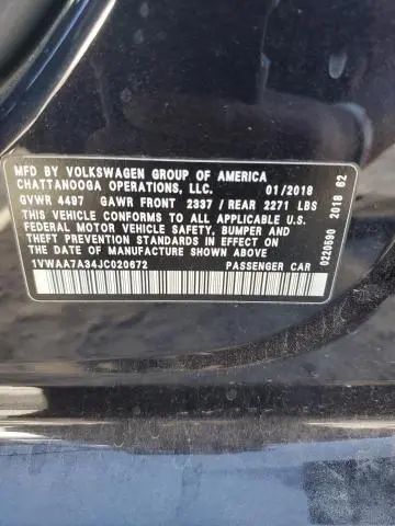 2018 VOLKSWAGEN PASSAT S  