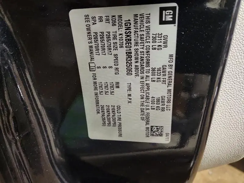 2011 CHEVROLET TAHOE K1500 LT  