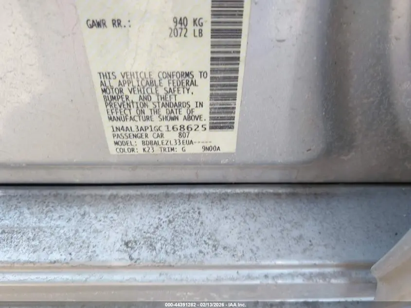 2016 NISSAN ALTIMA 2.5/2.5 S/2.5 SL/2.5 SR/2.5 SV