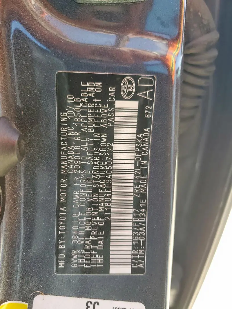 2010 TOYOTA COROLLA BASE  
