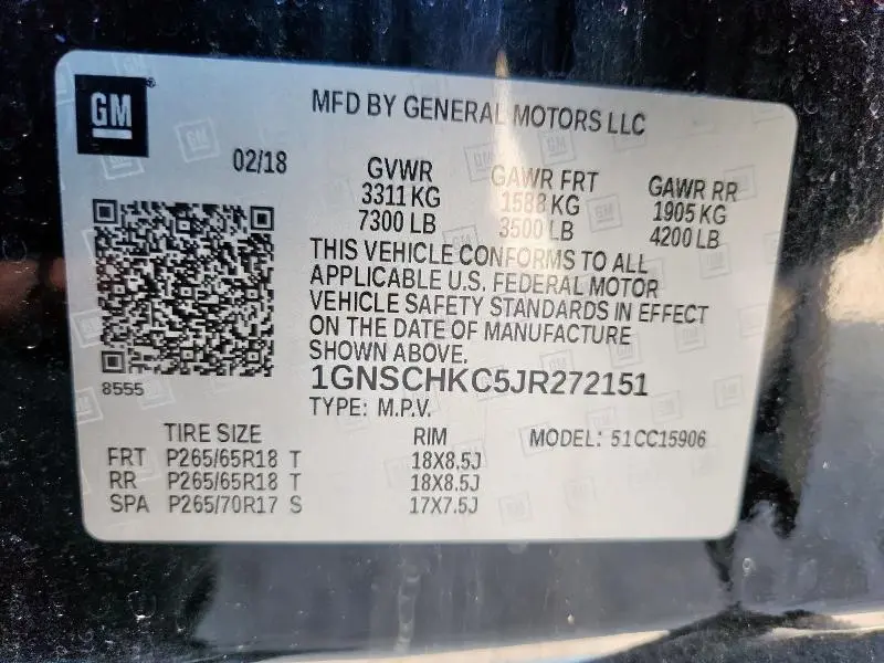 2018 CHEVROLET SUBURBAN C1500 LT  