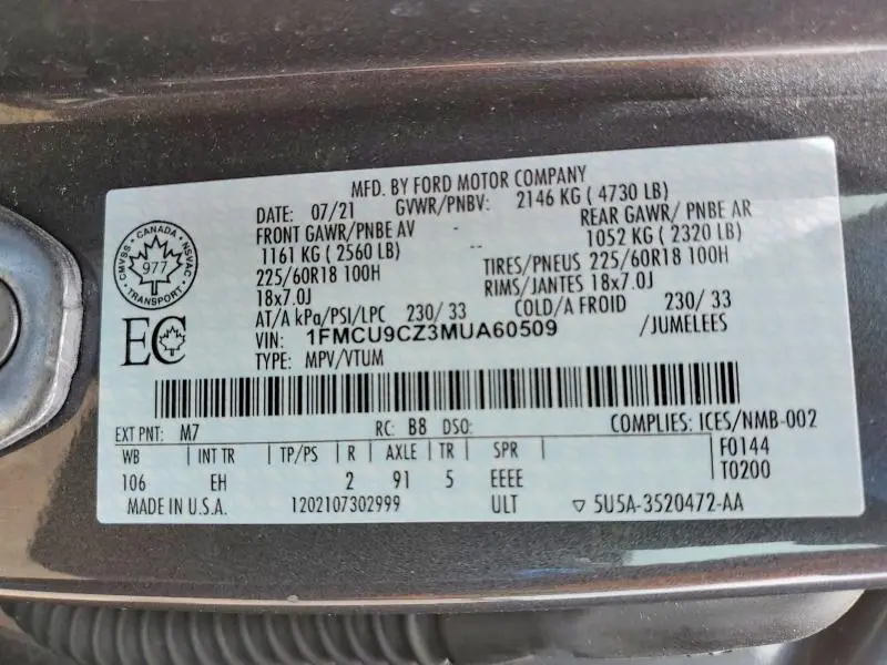 2021 FORD ESCAPE SEL  