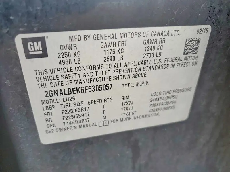 2015 CHEVROLET EQUINOX LT  