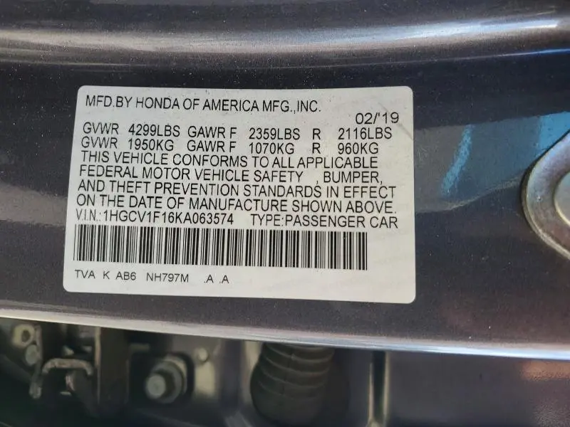 2019 HONDA ACCORD LX  