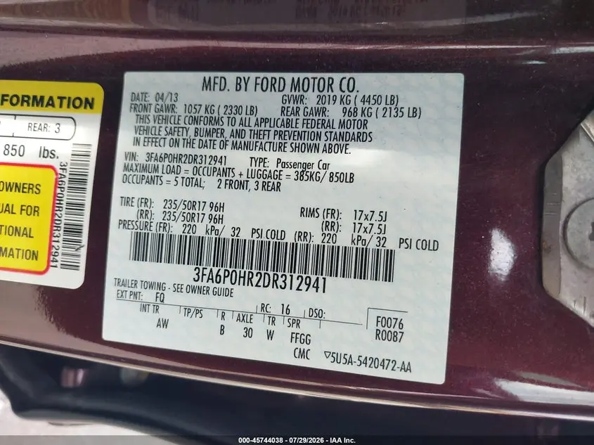 2013 FORD FUSION SE