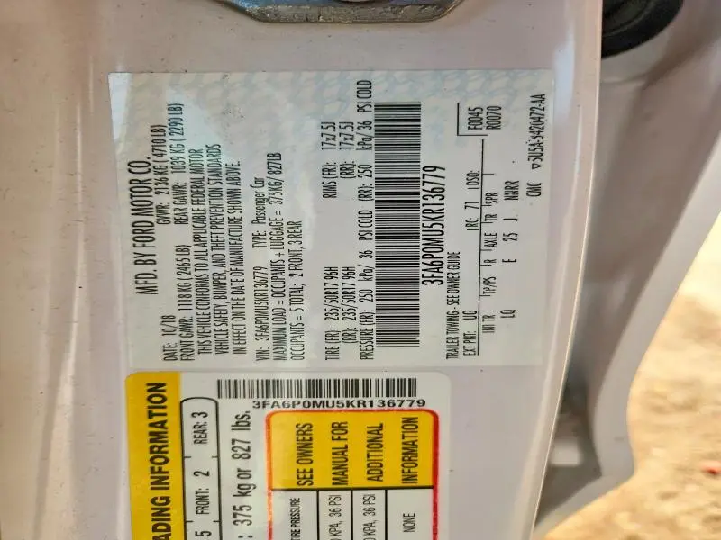 2019 FORD FUSION SEL  