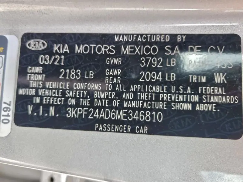 2021 KIA FORTE FE  