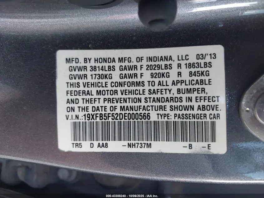 2013 HONDA CIVIC NATURAL GAS