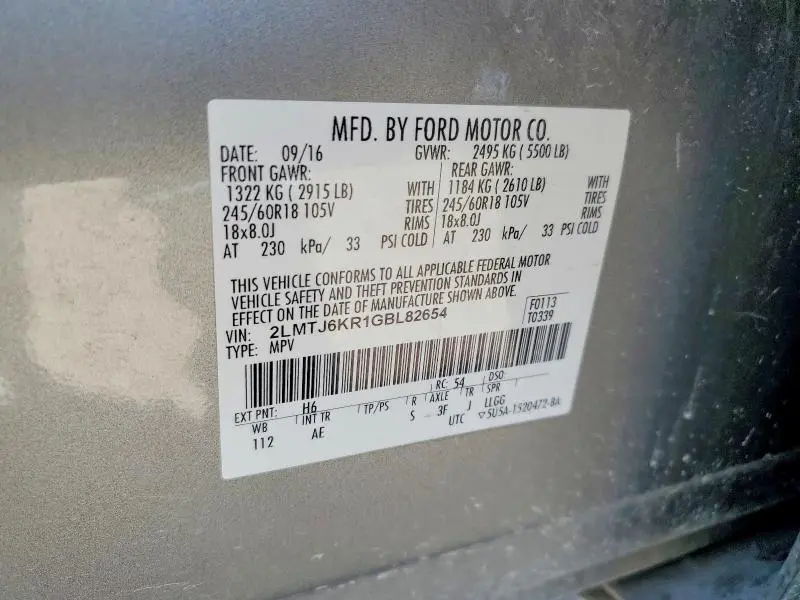 2016 LINCOLN MKX SELECT  