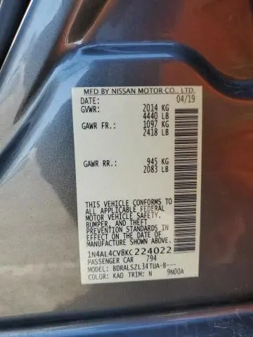 2019 NISSAN ALTIMA SR  