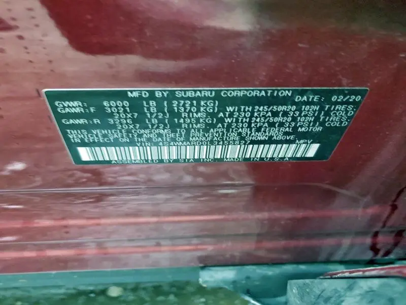 2020 SUBARU ASCENT TOURING  