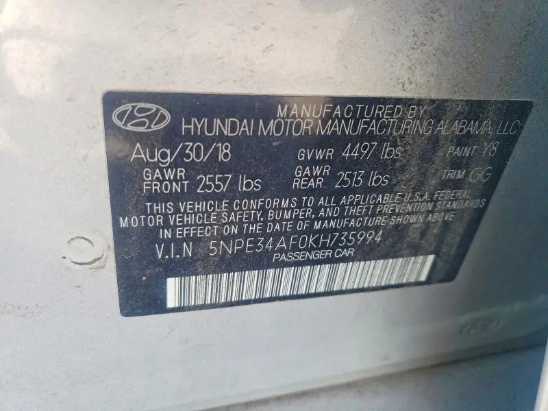 2019 HYUNDAI SONATA SEL  