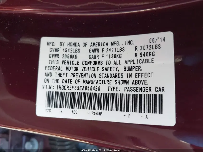 2014 HONDA ACCORD EX-L V-6