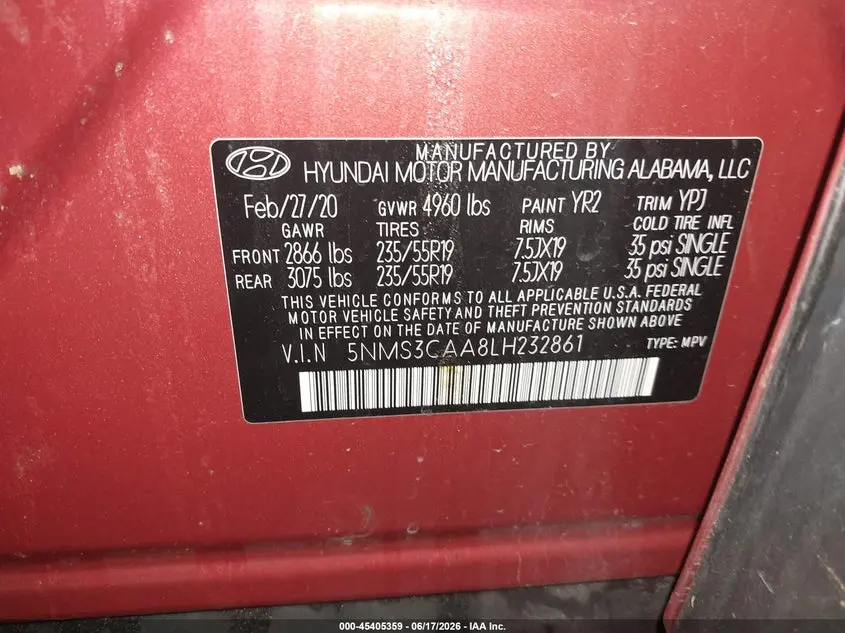 2020 HYUNDAI SANTA FE SEL 2.0T