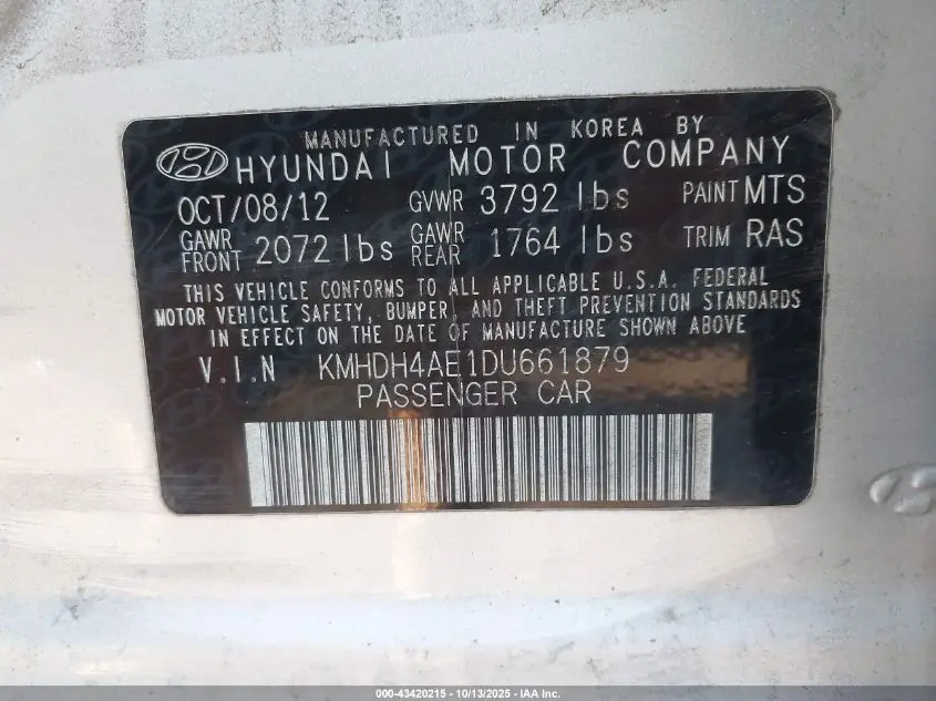 2013 HYUNDAI ELANTRA LIMITED