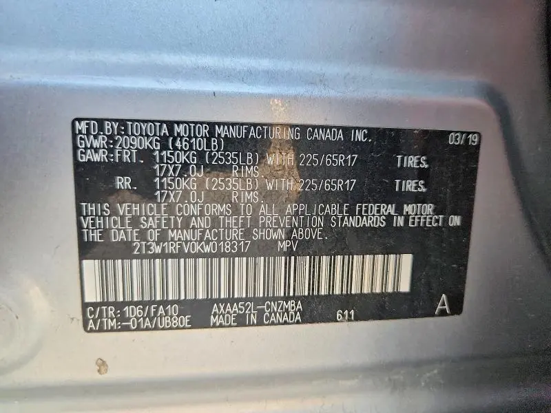 2019 TOYOTA RAV4 XLE  