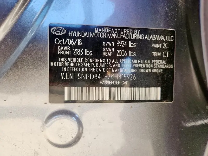 2019 HYUNDAI ELANTRA SEL  