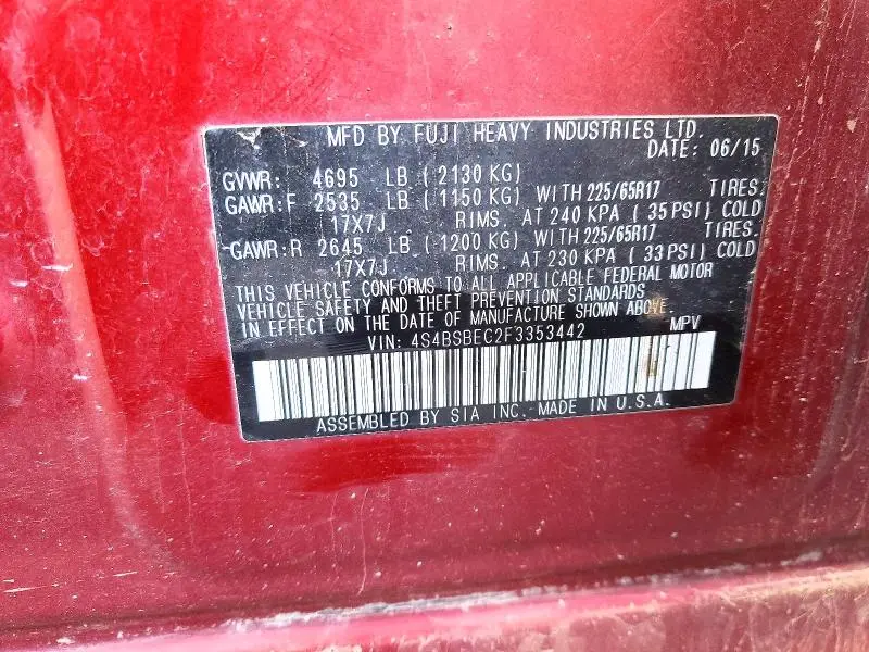 2015 SUBARU OUTBACK 2.5I PREMIUM  