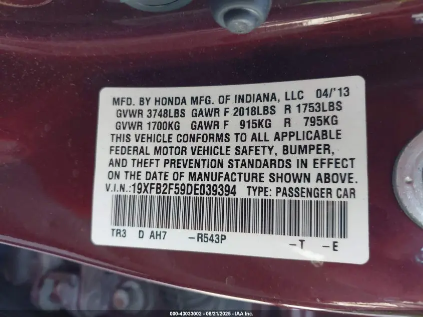 2013 HONDA CIVIC LX