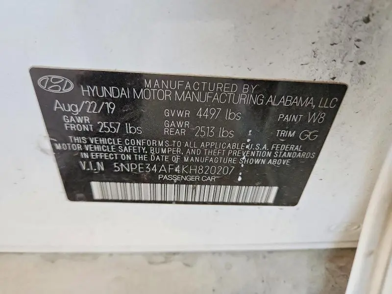 2019 HYUNDAI SONATA SEL  