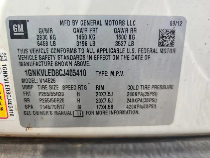 2012 CHEVROLET TRAVERSE LTZ  
