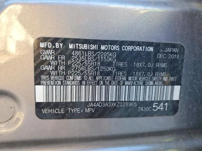 2019 MITSUBISHI OUTLANDER SE  