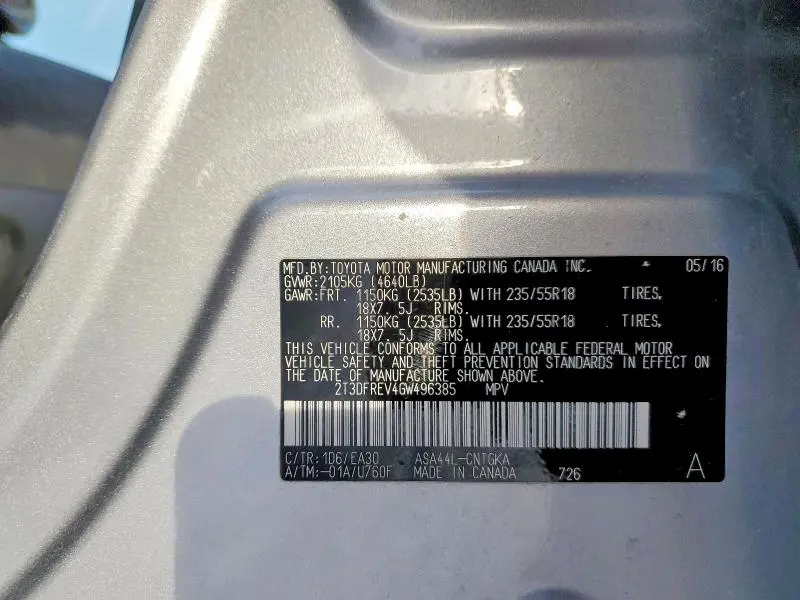 2016 TOYOTA RAV4 LIMITED  