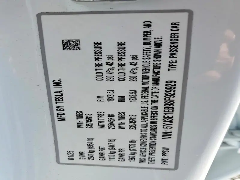 2025 TESLA MODEL 3   