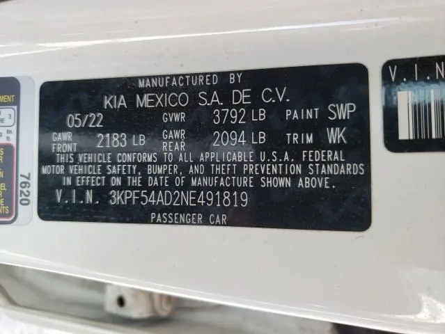 2022 KIA FORTE GT LINE  