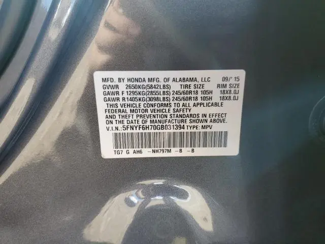 2016 HONDA PILOT EXLN  