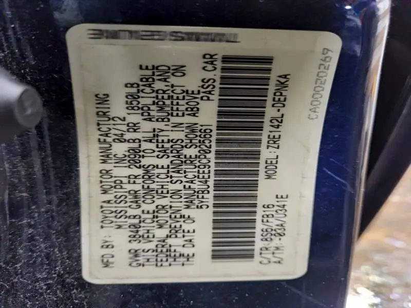 2012 TOYOTA COROLLA BASE  