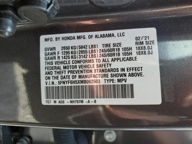 2021 HONDA PILOT EXL  