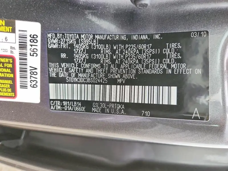 2011 TOYOTA SIENNA XLE  