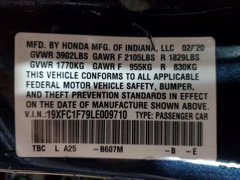 2020 HONDA CIVIC EXL  
