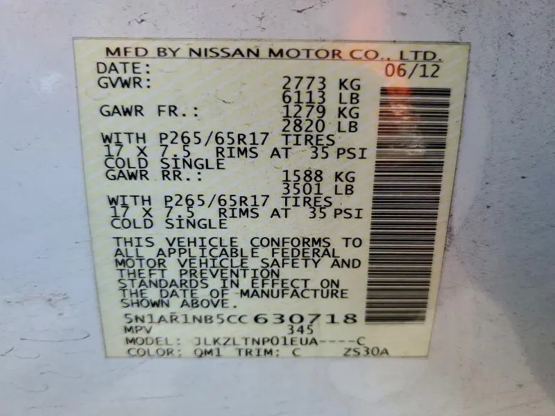 2012 NISSAN PATHFINDER S  