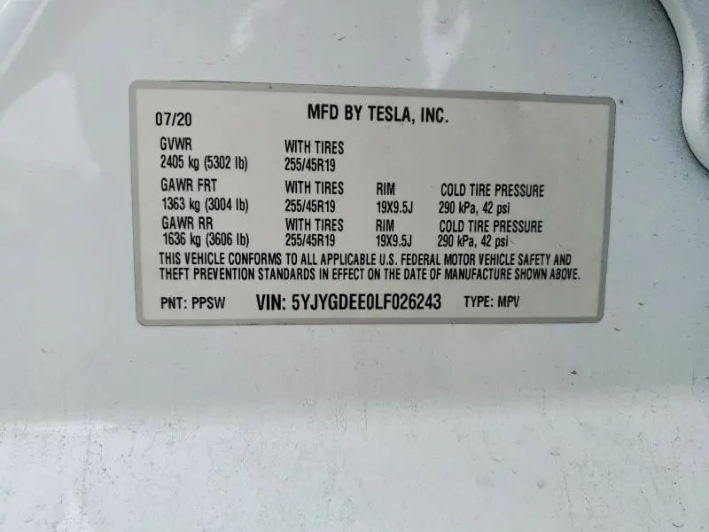 2020 TESLA MODEL Y   