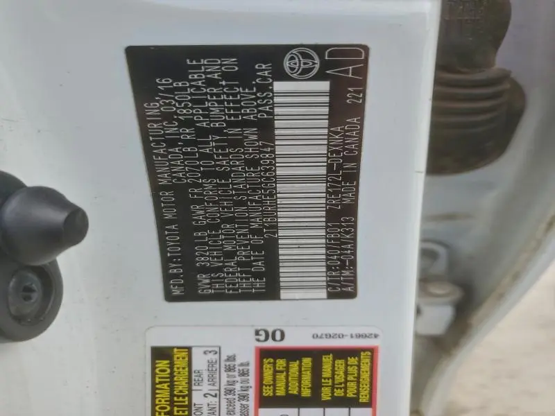 2016 TOYOTA COROLLA L  