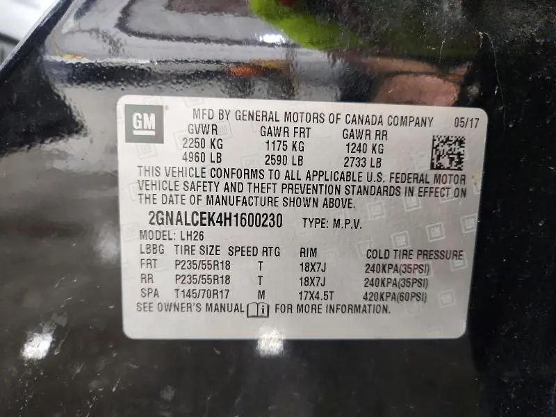 2017 CHEVROLET EQUINOX LT  