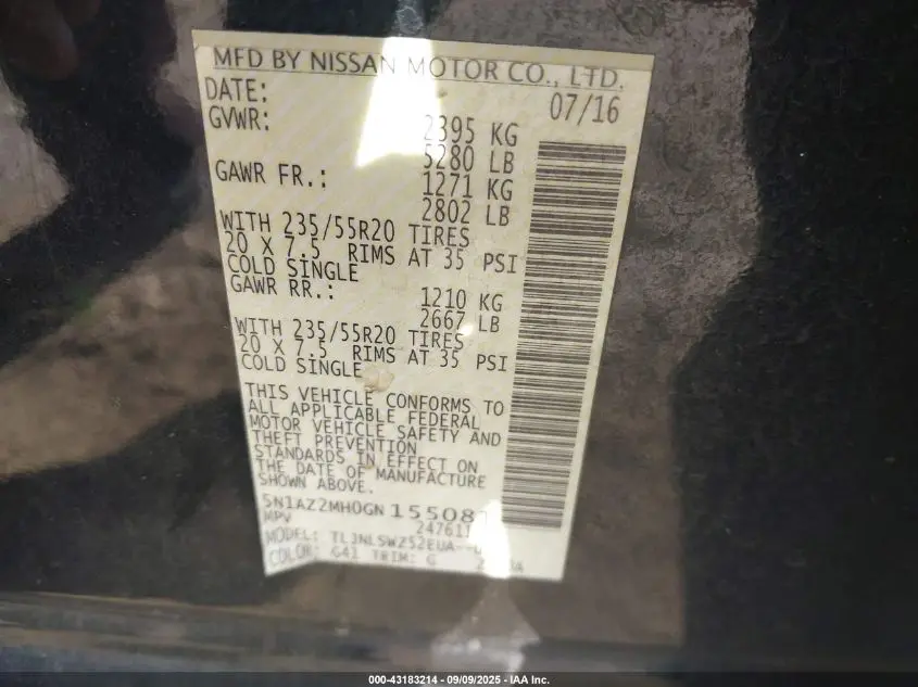 2016 NISSAN MURANO PLATINUM