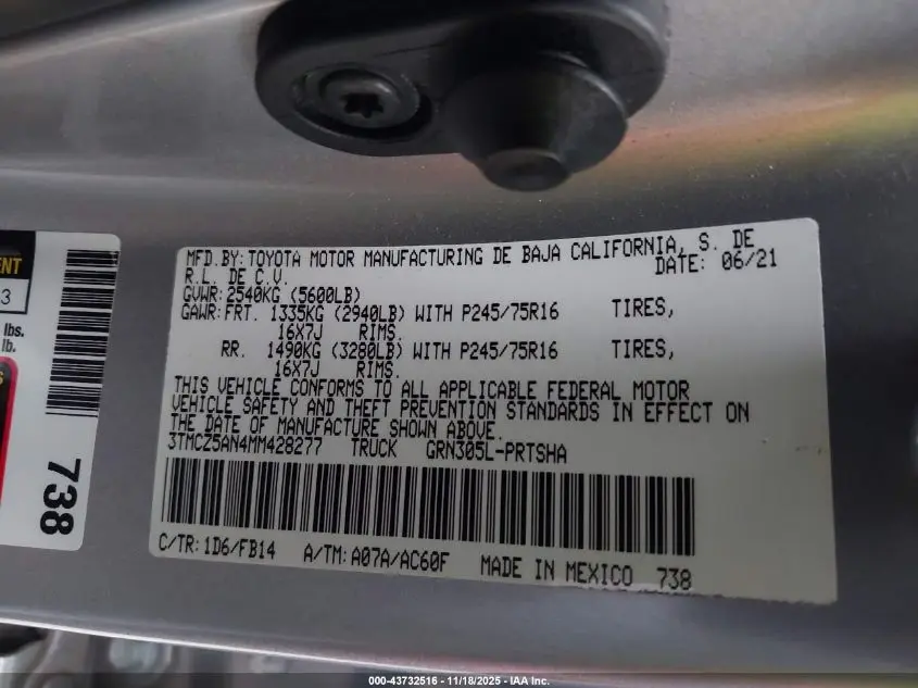 2021 TOYOTA TACOMA SR V6