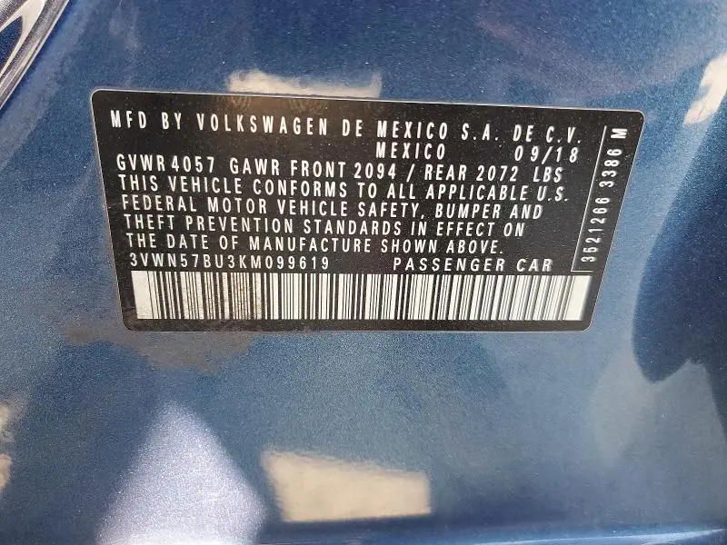 2019 VOLKSWAGEN JETTA S  