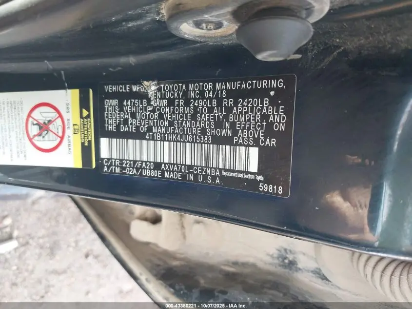 2018 TOYOTA CAMRY LE