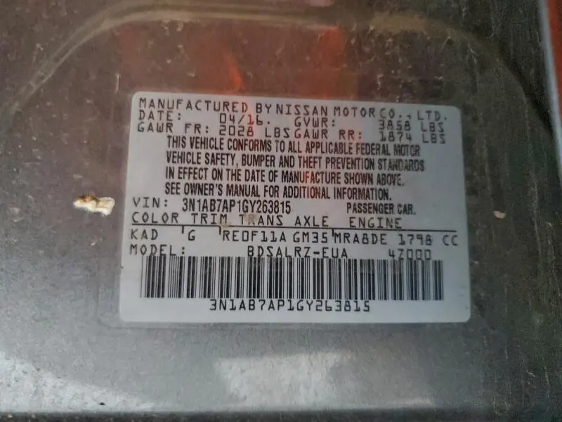 2016 NISSAN SENTRA SR  