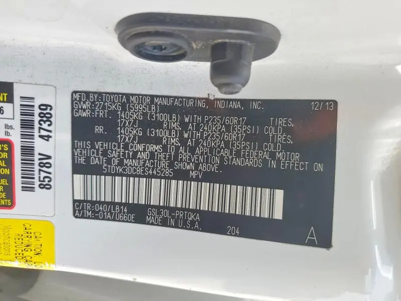 2014 TOYOTA SIENNA XLE 8-PASSENGER  